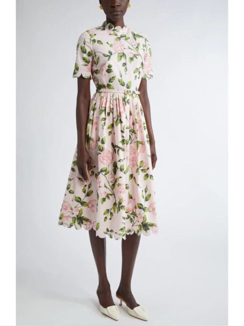 NWT Authentic Oscar de la Renta English Roses Poplin Midi-Dress sz 8